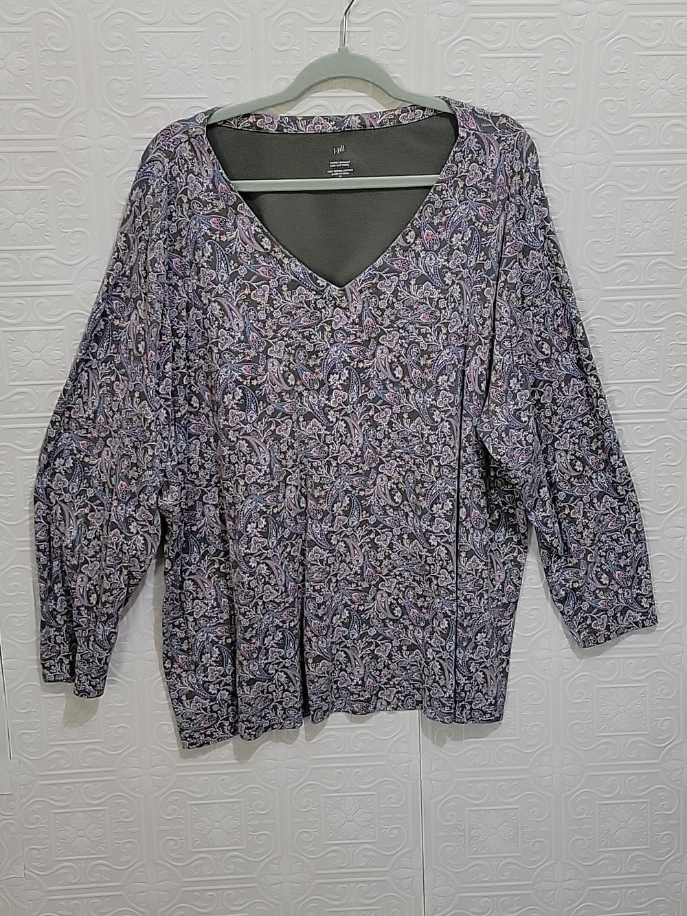 J. Jill W omen's Sage Green Floral Paisley V-Neck Long Sleeve Top Size 3X